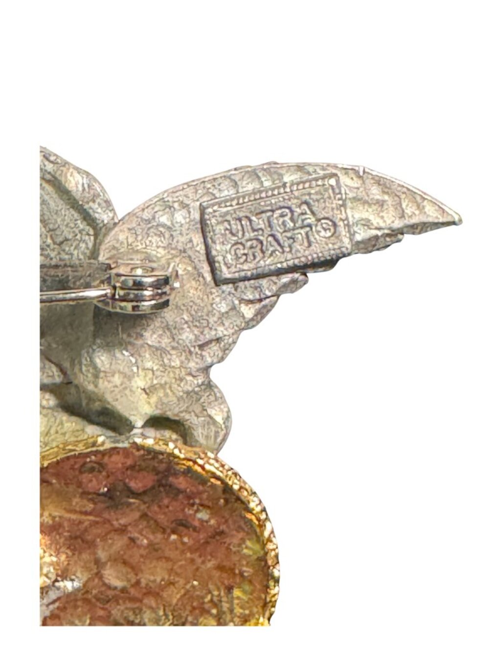 Vintage Signed Ultra Crafts Cherub Heart Brooch Cupid Angel Gold & Silver-Tone - Picture 4 of 4